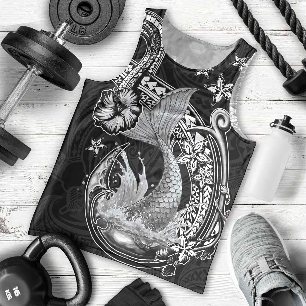 Hawaii Mermaid Monotone Men Tank Top Polynesian Pattern Fish Hook