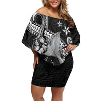 Hawaii Mermaid Monotone Off Shoulder Short Dress Polynesian Pattern Fish Hook