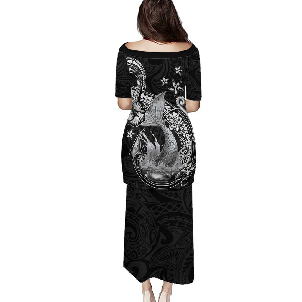 Hawaii Mermaid Monotone Puletasi Polynesian Pattern Fish Hook