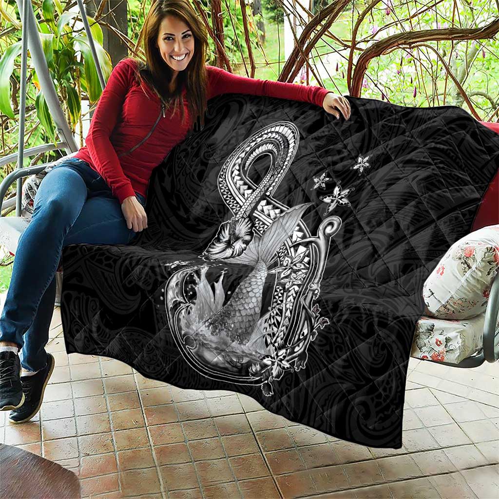 Hawaii Mermaid Monotone Quilt Polynesian Pattern Fish Hook