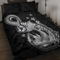 Hawaii Mermaid Monotone Quilt Bed Set Polynesian Pattern Fish Hook