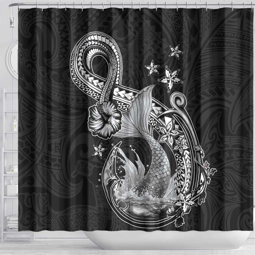 Hawaii Mermaid Monotone Shower Curtain Polynesian Pattern Fish Hook