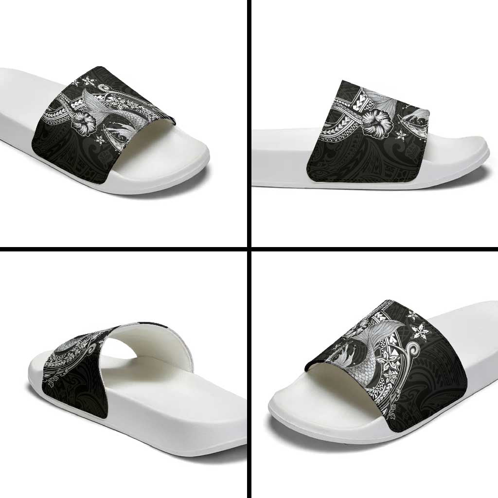 Hawaii Mermaid Monotone Slide Sandals Polynesian Pattern Fish Hook