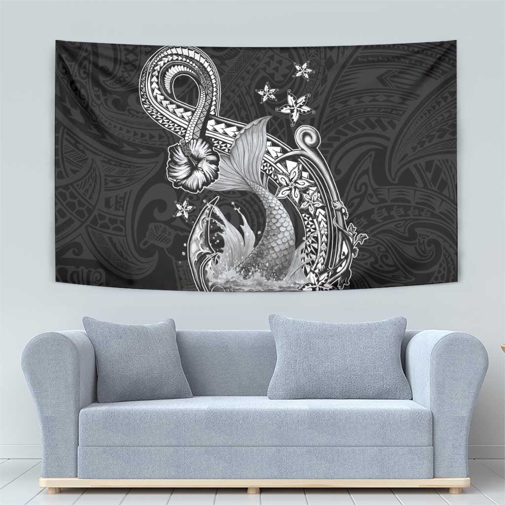 Hawaii Mermaid Monotone Tapestry Polynesian Pattern Fish Hook