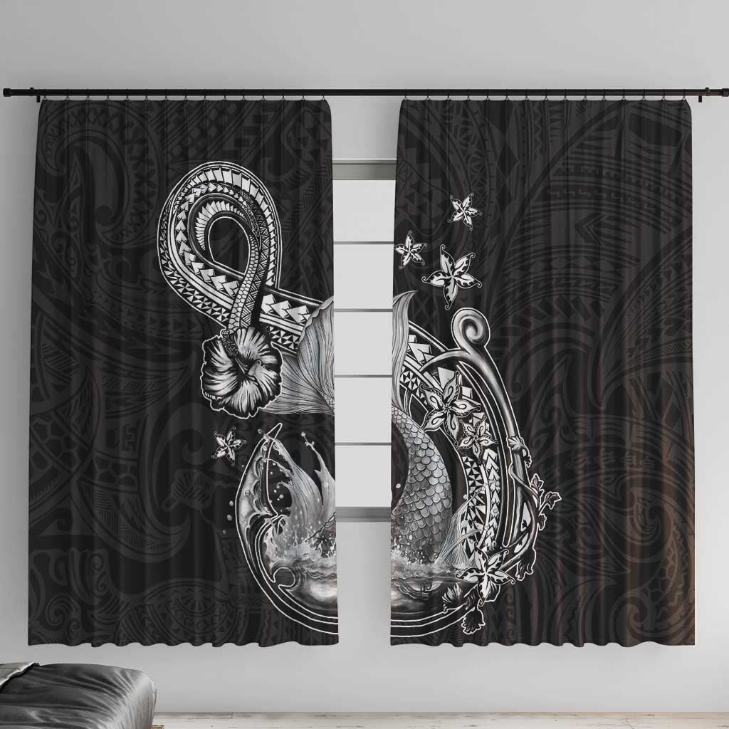 Hawaii Mermaid Monotone Window Curtain Polynesian Pattern Fish Hook