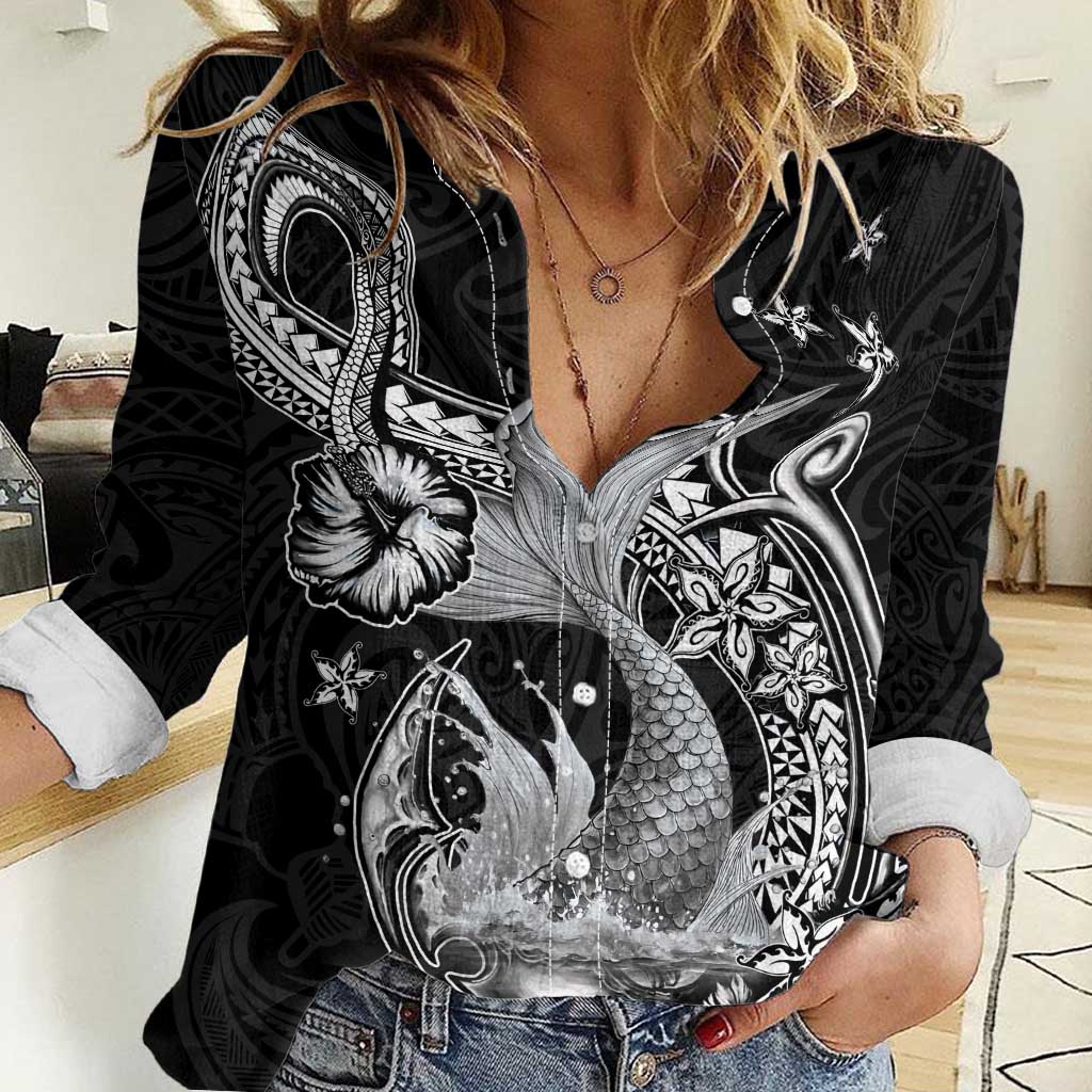 Hawaii Mermaid Monotone Women Casual Shirt Polynesian Pattern Fish Hook