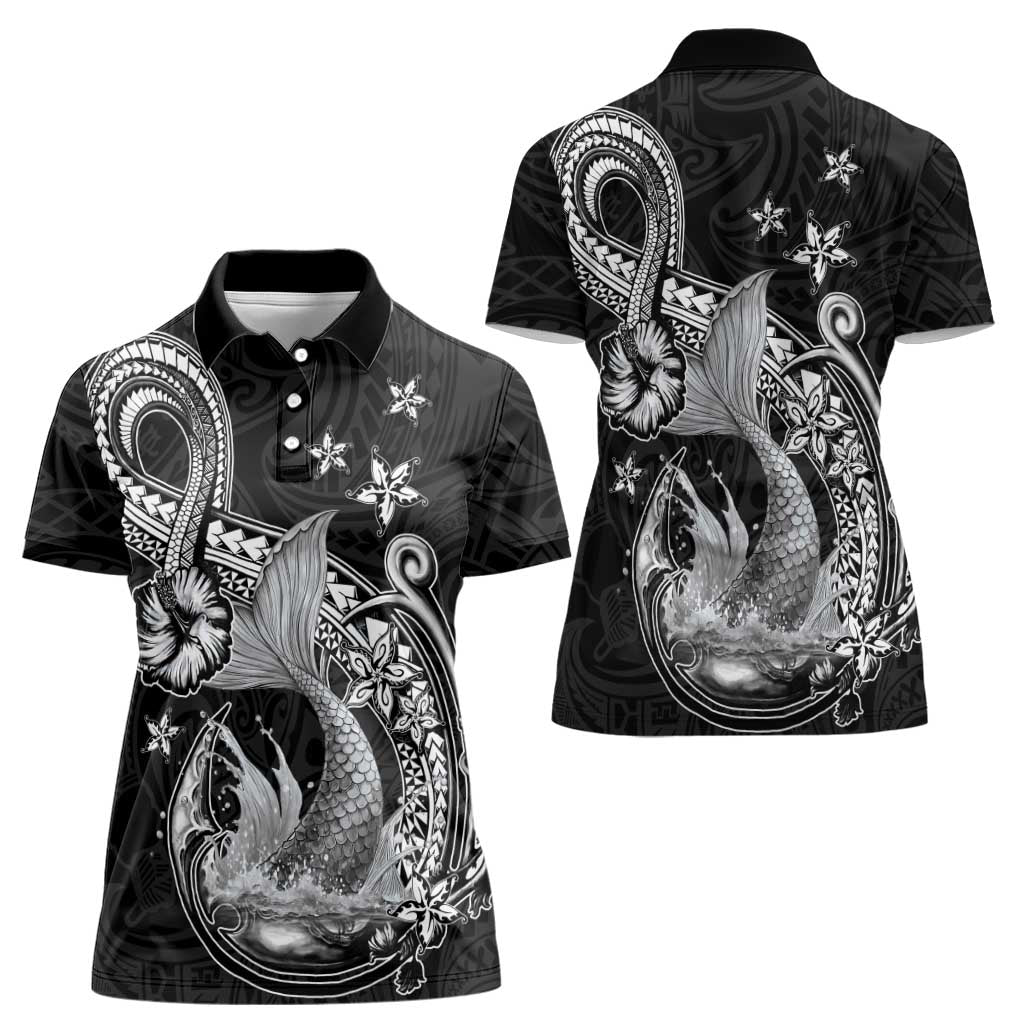 Hawaii Mermaid Monotone Women Polo Shirt Polynesian Pattern Fish Hook