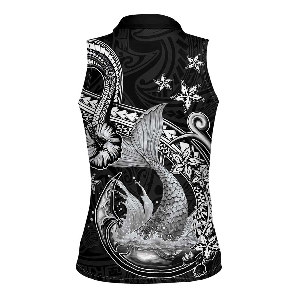 Hawaii Mermaid Monotone Women Sleeveless Polo Shirt Polynesian Pattern Fish Hook