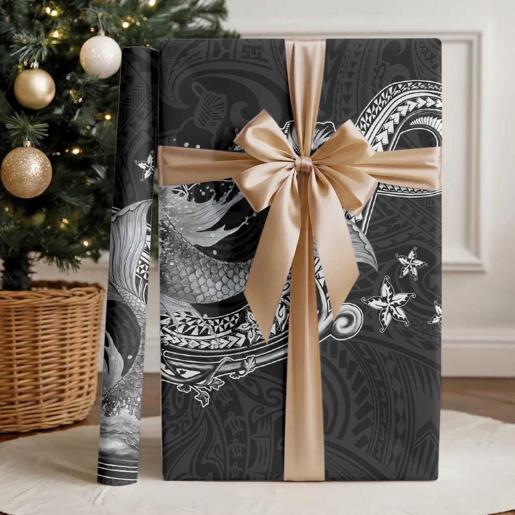 Hawaii Mermaid Monotone Wrapping Paper Polynesian Pattern Fish Hook