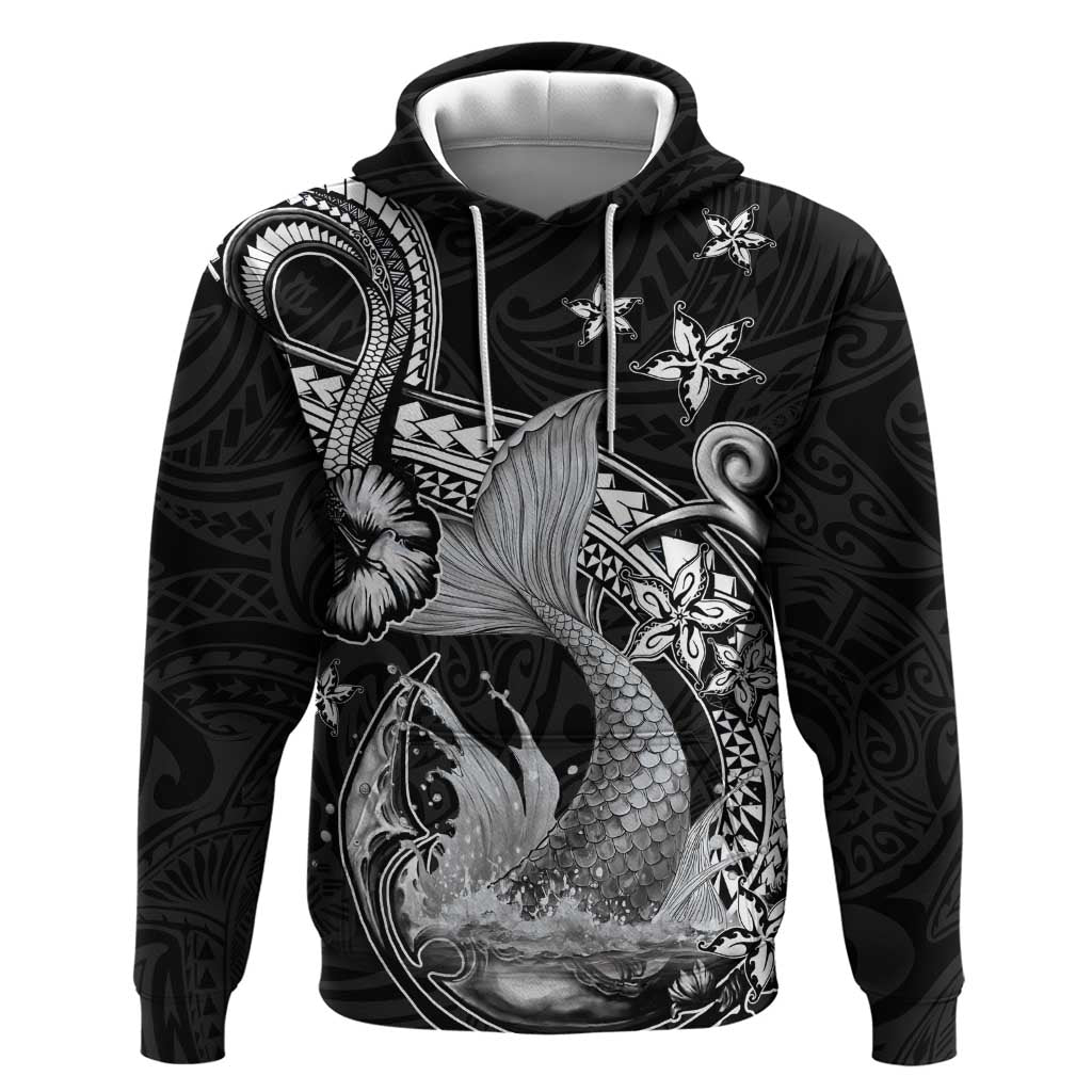Hawaii Mermaid Monotone Zip Hoodie Polynesian Pattern Fish Hook