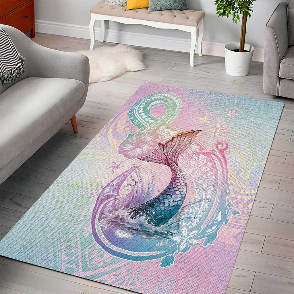 Hawaii Mermaid Sweet Pastel Area Rug Polynesian Pattern Fish Hook