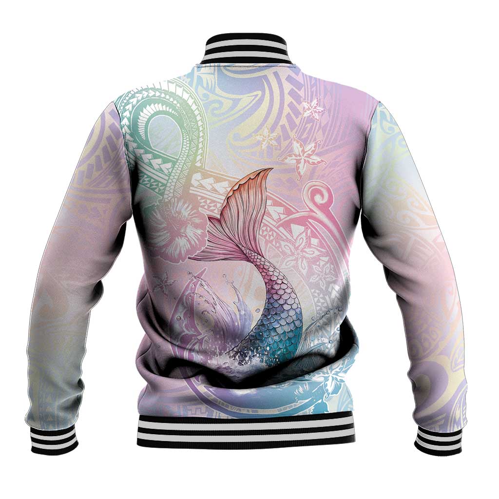 Hawaii Mermaid Sweet Pastel Baseball Jacket Polynesian Pattern Fish Hook