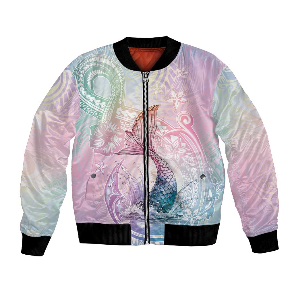 Hawaii Mermaid Sweet Pastel Bomber Jacket Polynesian Pattern Fish Hook