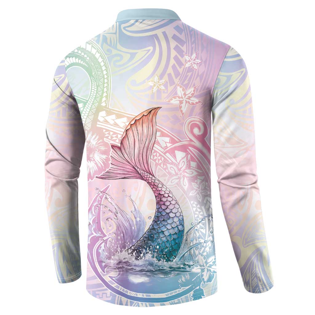 Hawaii Mermaid Sweet Pastel Button Sweatshirt Polynesian Pattern Fish Hook