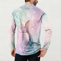 Hawaii Mermaid Sweet Pastel Button Sweatshirt Polynesian Pattern Fish Hook