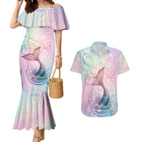 Hawaii Mermaid Sweet Pastel Couples Matching Mermaid Dress and Hawaiian Shirt Polynesian Pattern Fish Hook