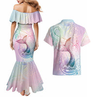 Hawaii Mermaid Sweet Pastel Couples Matching Mermaid Dress and Hawaiian Shirt Polynesian Pattern Fish Hook