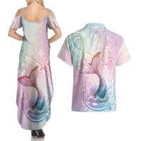 Hawaii Mermaid Sweet Pastel Couples Matching Summer Maxi Dress and Hawaiian Shirt Polynesian Pattern Fish Hook