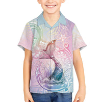 Hawaii Mermaid Sweet Pastel Family Matching Long Sleeve Bodycon Dress and Hawaiian Shirt Polynesian Pattern Fish Hook