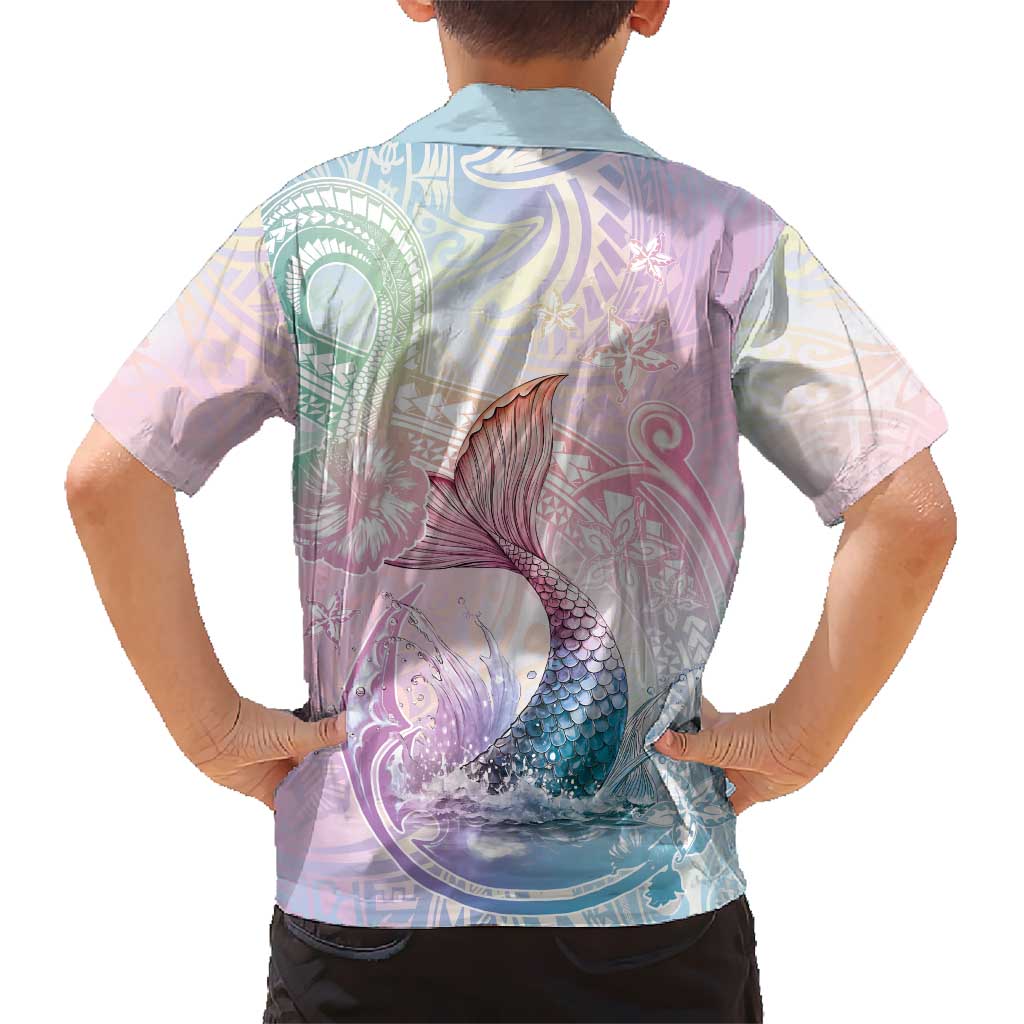 Hawaii Mermaid Sweet Pastel Family Matching Off The Shoulder Long Sleeve Dress and Hawaiian Shirt Polynesian Pattern Fish Hook