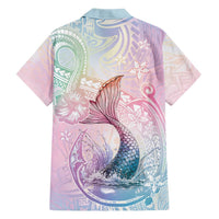 Hawaii Mermaid Sweet Pastel Family Matching Off The Shoulder Long Sleeve Dress and Hawaiian Shirt Polynesian Pattern Fish Hook