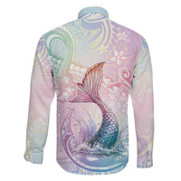 Hawaii Mermaid Sweet Pastel Family Matching Off Shoulder Maxi Dress and Hawaiian Shirt Polynesian Pattern Fish Hook