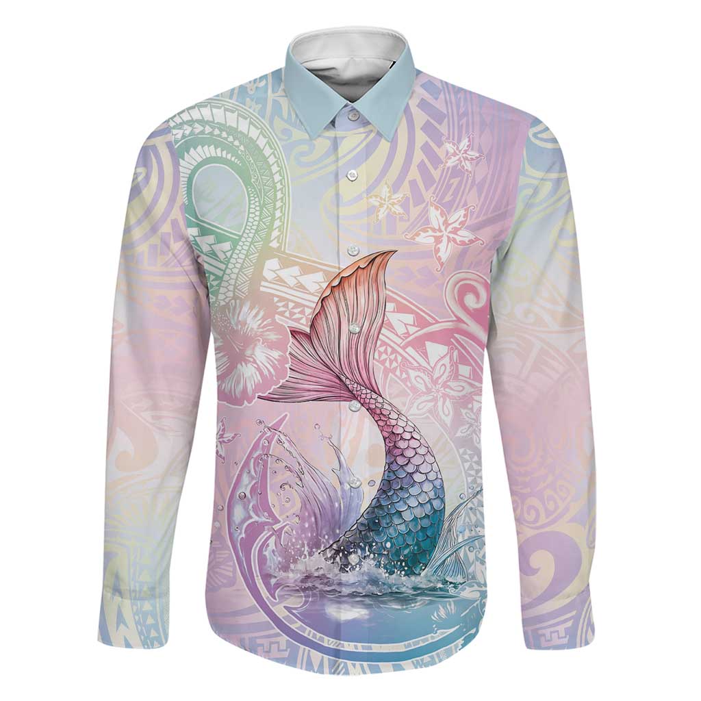 Hawaii Mermaid Sweet Pastel Family Matching Off Shoulder Short Dress and Hawaiian Shirt Polynesian Pattern Fish Hook
