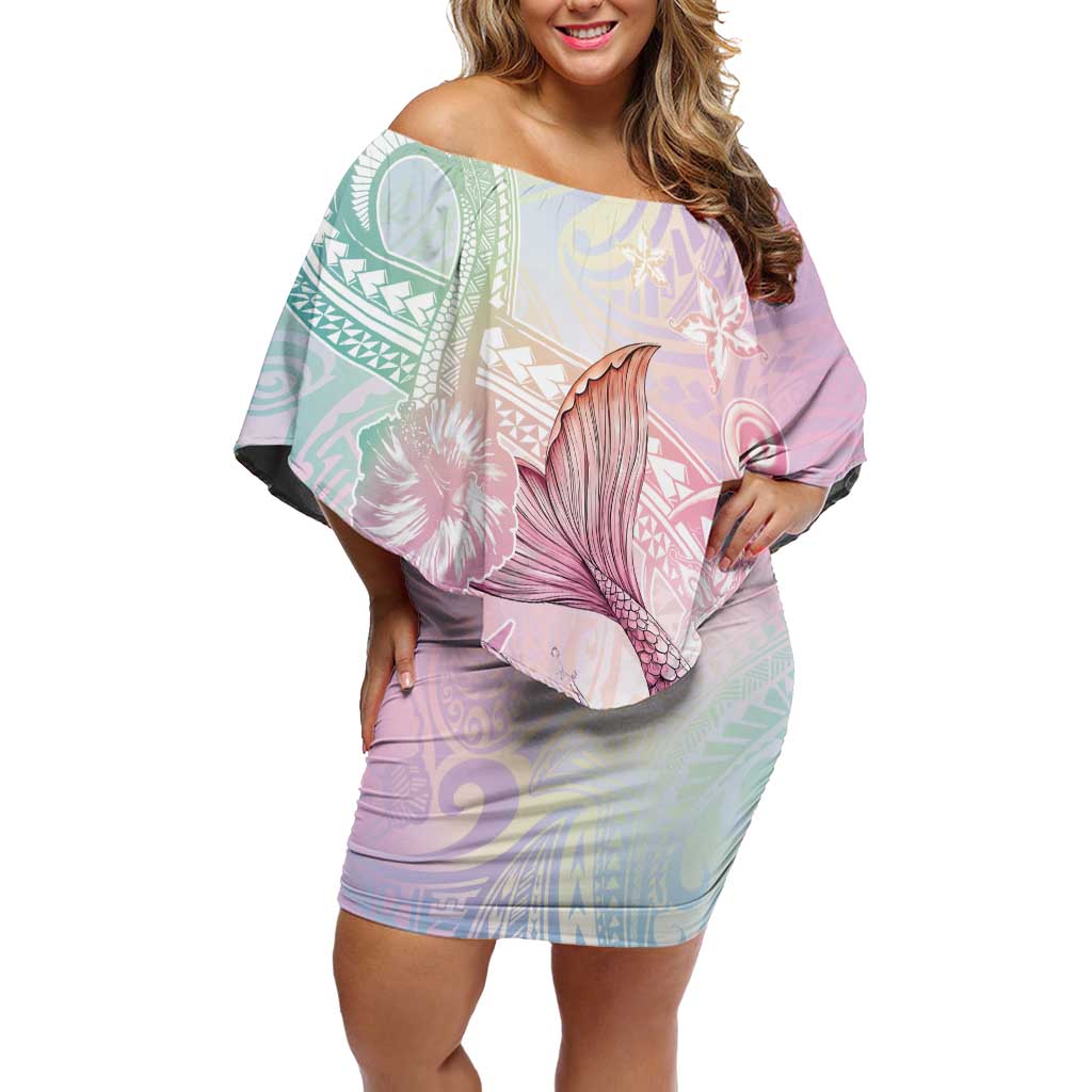 Hawaii Mermaid Sweet Pastel Family Matching Off Shoulder Short Dress and Hawaiian Shirt Polynesian Pattern Fish Hook