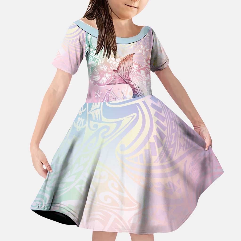 Hawaii Mermaid Sweet Pastel Family Matching Tank Maxi Dress and Hawaiian Shirt Polynesian Pattern Fish Hook