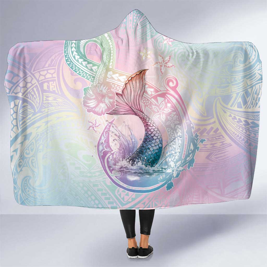 Hawaii Mermaid Sweet Pastel Hooded Blanket Polynesian Pattern Fish Hook