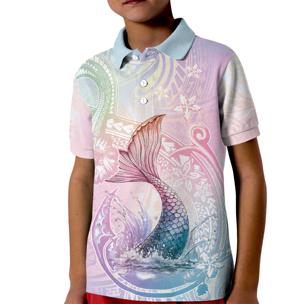 Hawaii Mermaid Sweet Pastel Kid Polo Shirt Polynesian Pattern Fish Hook