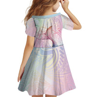 Hawaii Mermaid Sweet Pastel Kid Short Sleeve Dress Polynesian Pattern Fish Hook