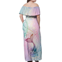 Hawaii Mermaid Sweet Pastel Off Shoulder Maxi Dress Polynesian Pattern Fish Hook