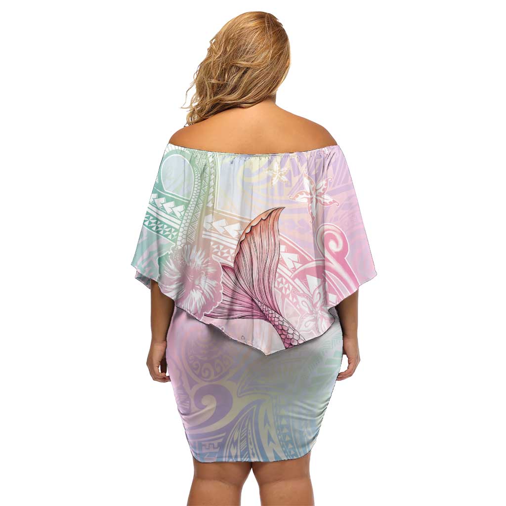 Hawaii Mermaid Sweet Pastel Off Shoulder Short Dress Polynesian Pattern Fish Hook