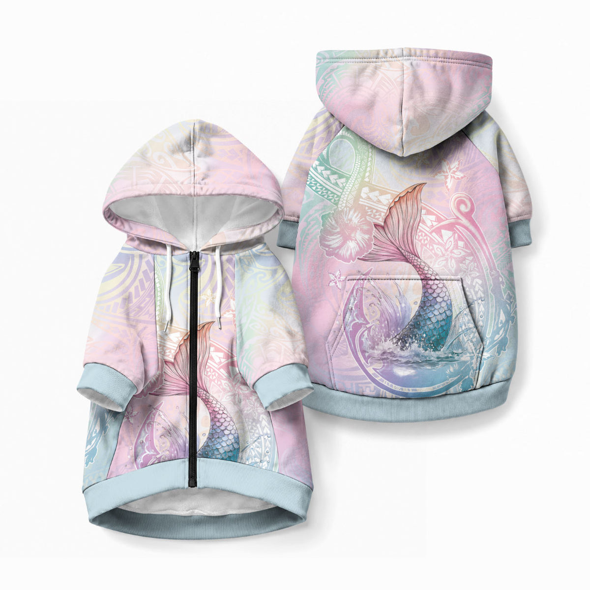 Hawaii Mermaid Sweet Pastel Pet Hoodie Polynesian Pattern Fish Hook LT01 Zip-up Multicolor - Polynesian Pride