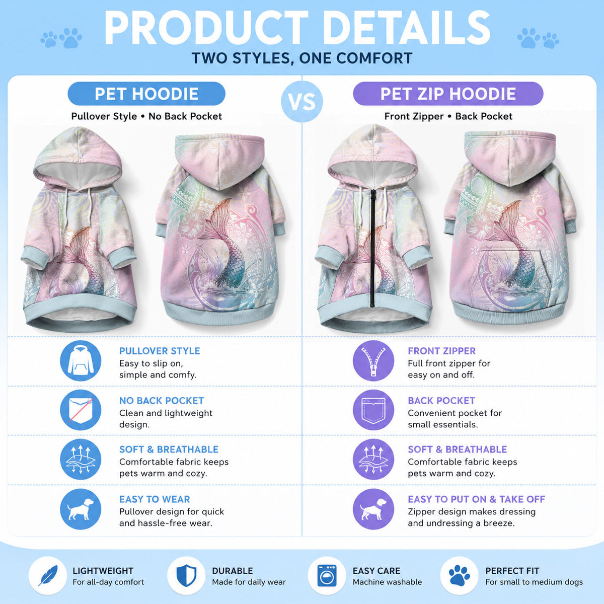 Hawaii Mermaid Sweet Pastel Pet Hoodie Polynesian Pattern Fish Hook LT01 - Polynesian Pride