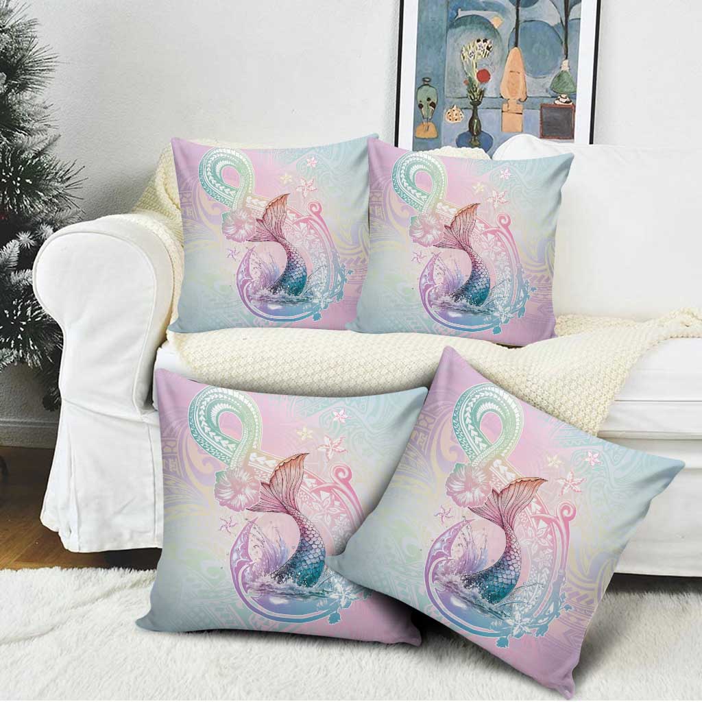 Hawaii Mermaid Sweet Pastel Pillow Cover Polynesian Pattern Fish Hook