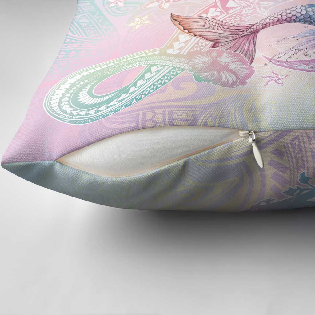 Hawaii Mermaid Sweet Pastel Pillow Cover Polynesian Pattern Fish Hook