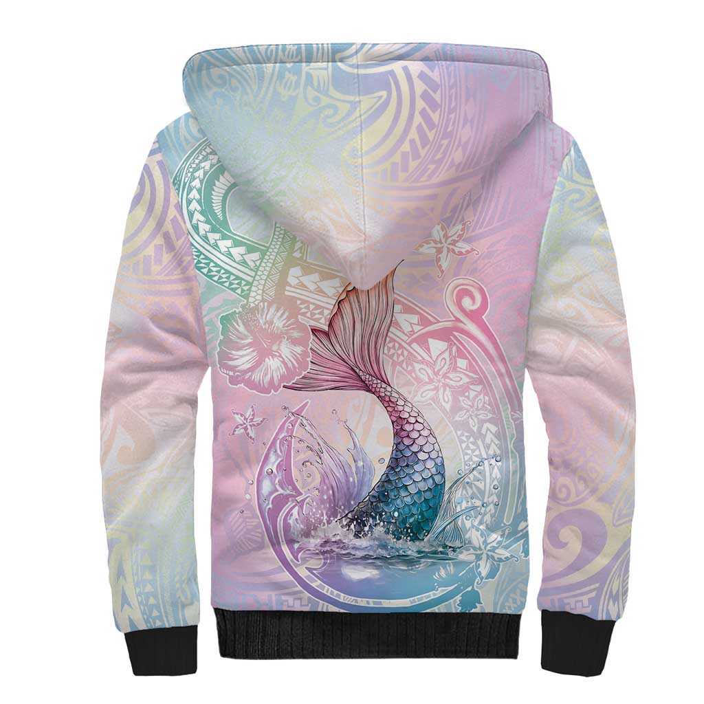 Hawaii Mermaid Sweet Pastel Sherpa Hoodie Polynesian Pattern Fish Hook