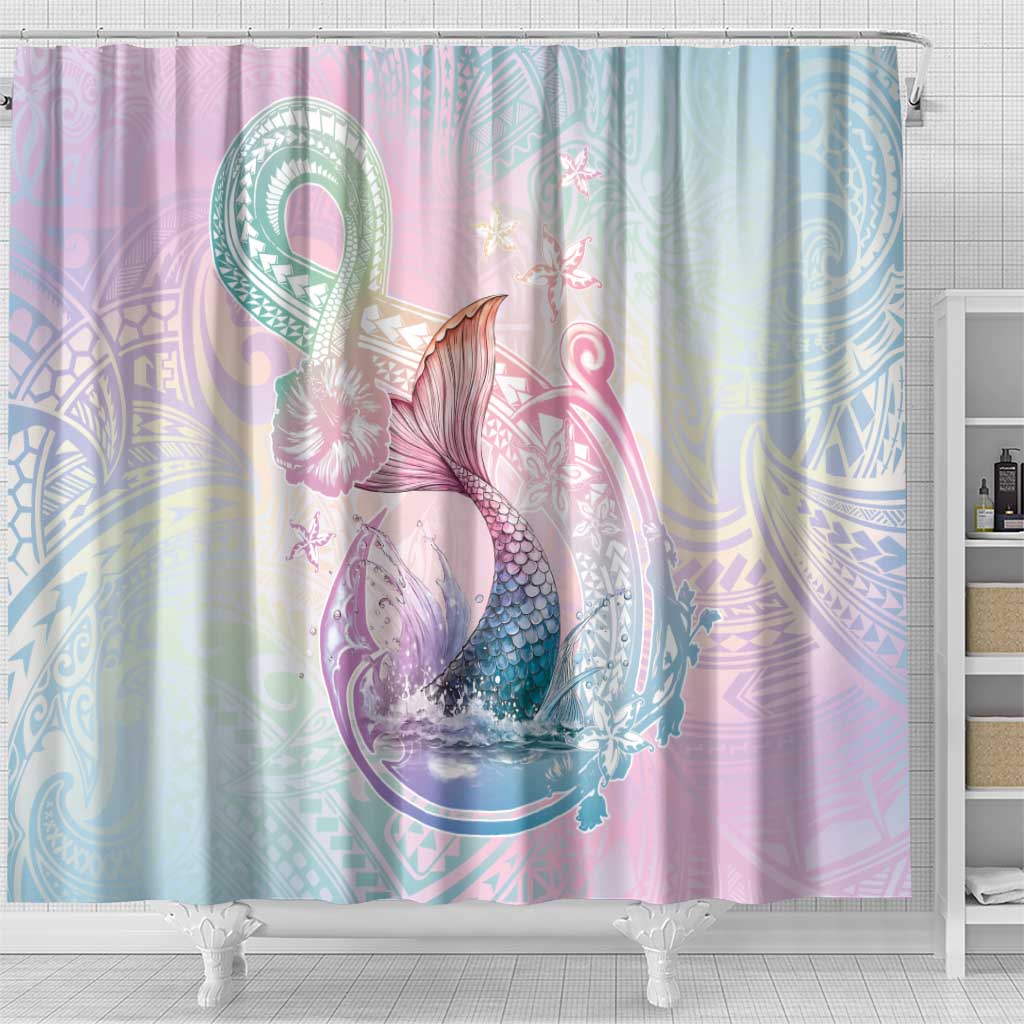 Hawaii Mermaid Sweet Pastel Shower Curtain Polynesian Pattern Fish Hook