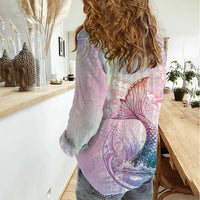 Hawaii Mermaid Sweet Pastel Women Casual Shirt Polynesian Pattern Fish Hook