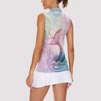 Hawaii Mermaid Sweet Pastel Women Sleeveless Polo Shirt Polynesian Pattern Fish Hook