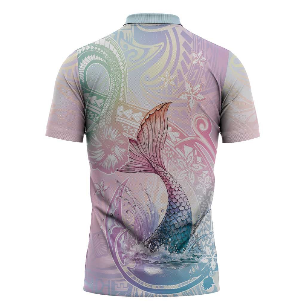 Hawaii Mermaid Sweet Pastel Zipper Polo Shirt Polynesian Pattern Fish Hook