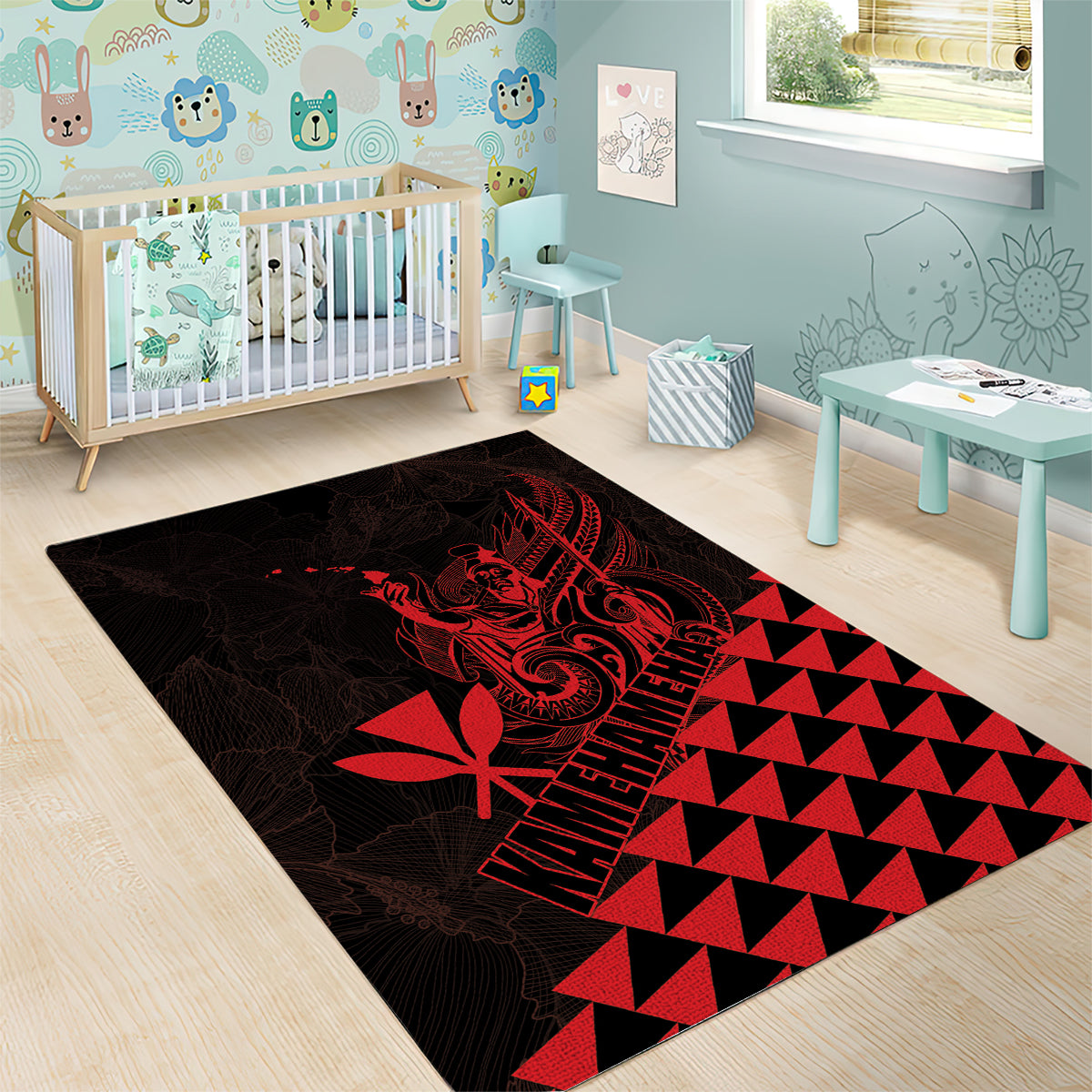 King Kamehameha Day Area Rug Kakau Polynesian Pattern