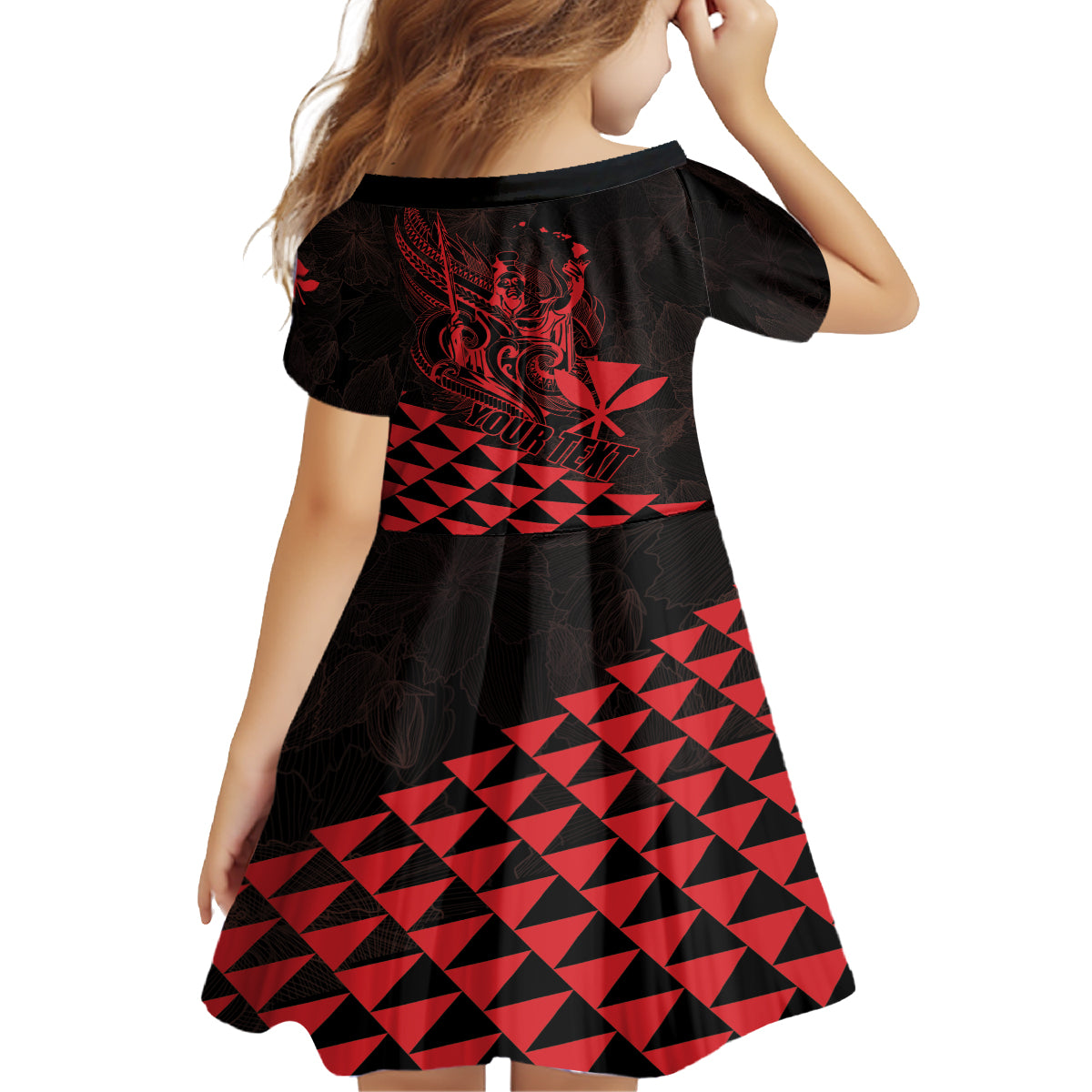 Personalized King Kamehameha Day Kid Short Sleeve Dress Kakau Polynesian Pattern