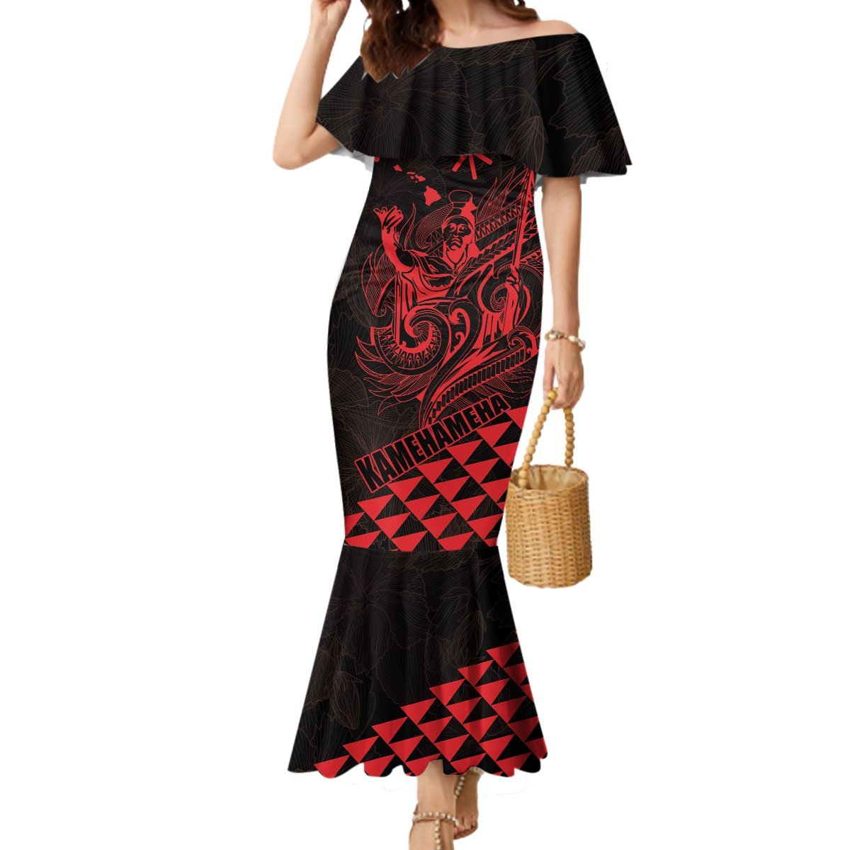 Personalized King Kamehameha Day Mermaid Dress Kakau Polynesian Pattern LT01 Women Red - Polynesian Pride