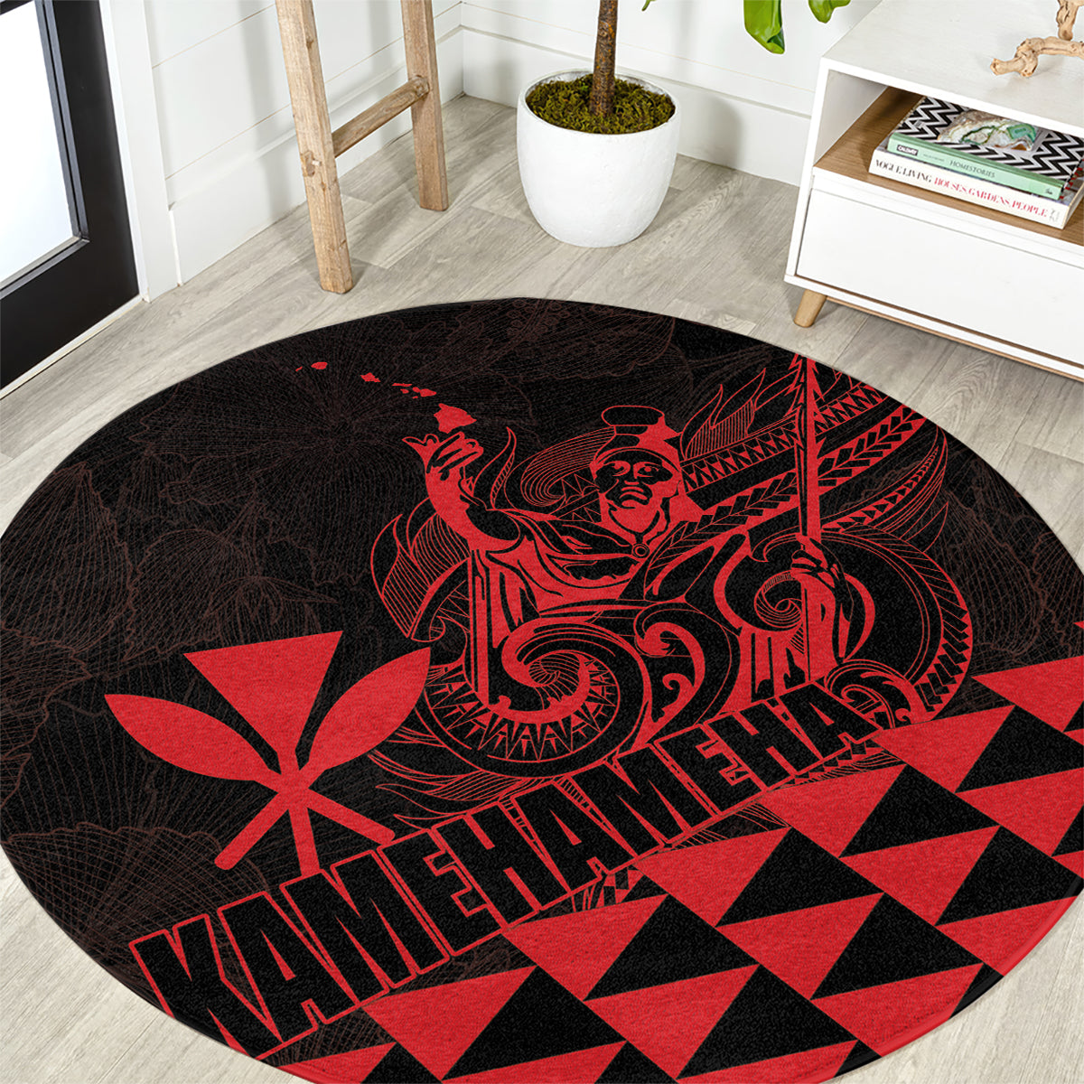 King Kamehameha Day Round Carpet Kakau Polynesian Pattern LT01 Red - Polynesian Pride