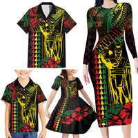 King Kamehameha Day Family Matching Long Sleeve Bodycon Dress and Hawaiian Shirt Hawaii Kakau Reggae LT01 - Polynesian Pride