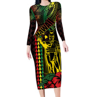 King Kamehameha Day Family Matching Long Sleeve Bodycon Dress and Hawaiian Shirt Hawaii Kakau Reggae LT01 Mom's Dress Black - Polynesian Pride