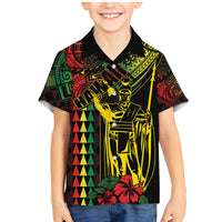King Kamehameha Day Family Matching Mermaid Dress and Hawaiian Shirt Hawaii Kakau Reggae LT01 Son's Shirt Black - Polynesian Pride